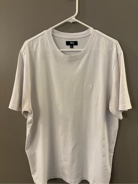Stussy White Crewneck T-Shirt with Subtle Embroidered Logo